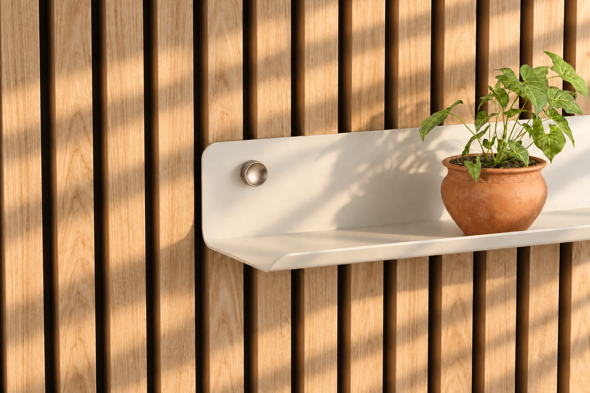 Détail du pliage de l’étagère 40 cm — Blanc Sable