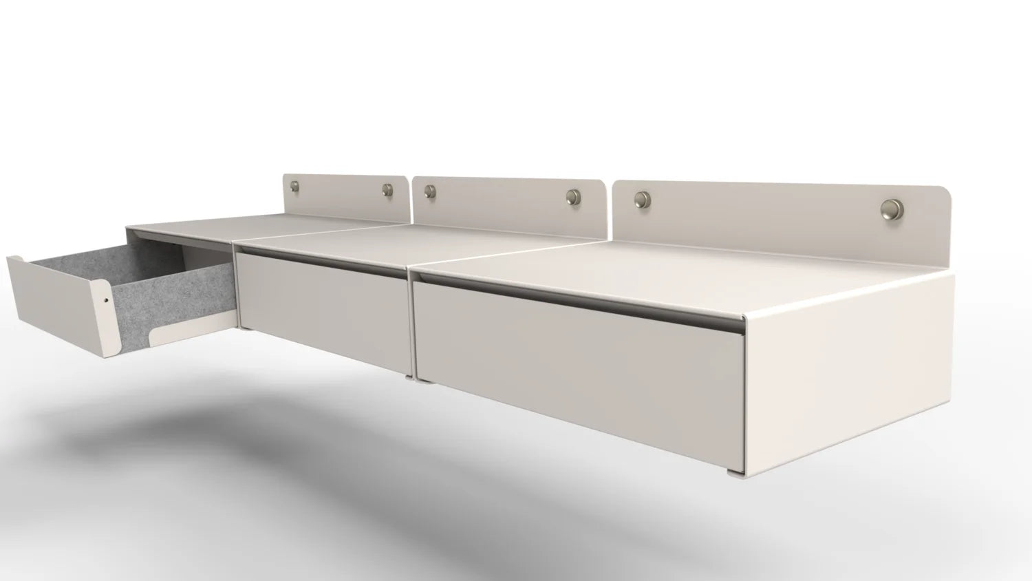 Vue de détail sur une composition de 3 modules Blanc sable.